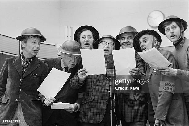 The cast of the BBC television sitcom, 'Dad's Army', in rehearsal, 4th February 1971. Left to right: Clive Dunn , Arnold Ridley , James Beck , Arthur...