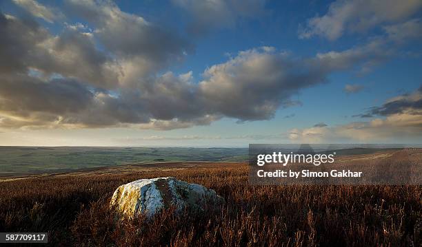 last light of the day on heather moorland - off the beaten path refrán en inglés fotografías e imágenes de stock