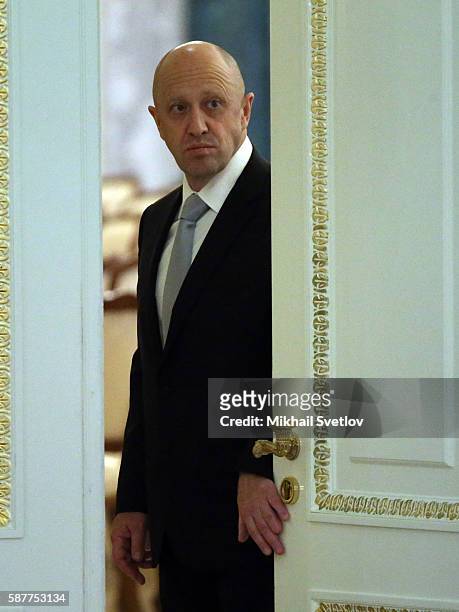 Russian billionaire and businessman Yevgeniy Prigozhin attends Russian-Turkish talks in Konstantin Palace in Strenla on August 2016 in Saint...
