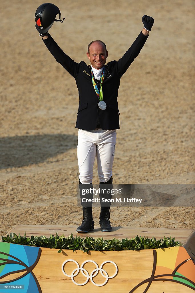 Gold medallist Michael Jung of Germany poses during the medal... News Gold medallist Michael Jung of Germany poses during the medal... News