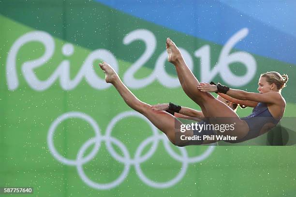 Tonia Couch and Lois Toulson of Great Britain compete in the Women's Diving Synchronised 10m Platform Final on Day 4 of the Rio 2016 Olympic Games at...