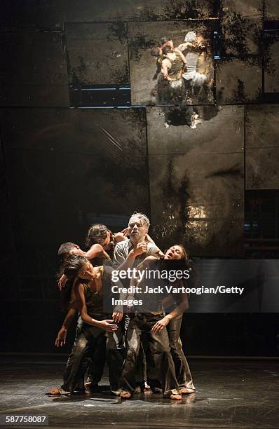 French artist James Thierree and fellow La Compagnie du Hanneton performers perform in the final dress rehearsal of 'Tabac Rouge' during the Next...