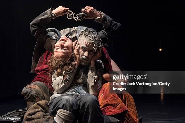French artist James Thierree and Canadian contortionist Valery Doucet, both of the La Compagnie du Hanneton, perform in the final dress rehearsal of...
