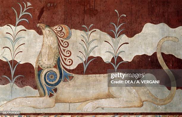 Griffin, fresco in the Throne room, Palace of Knossos, Crete, Greece. Minoan civilisation, 17th-16th century BC.