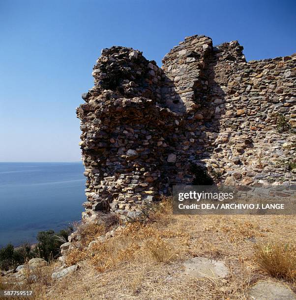 Ruins of Byzantine fortifications, ancient city of Maroneia, Thrace, Greece. Byzantine civilisation.