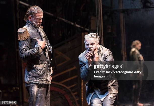 Swedish actor Magnus Jakobsson and French artist James Thierree, both of the La Compagnie du Hanneton, perform in the final dress rehearsal of 'Tabac...