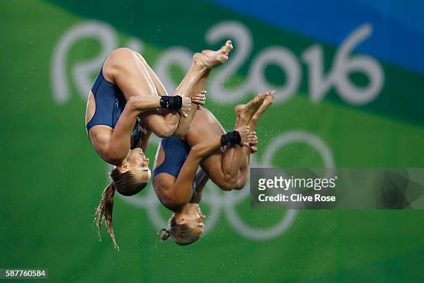 Tonia Couch and Lois Toulson of Great Britain compete in the Women's Diving Synchronised 10m Platform Final on Day 4 of the Rio 2016 Olympic Games at...