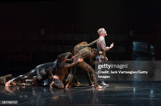 French artist James Thierree and fellow La Compagnie du Hanneton performers perform in the final dress rehearsal of 'Tabac Rouge' during the Next...