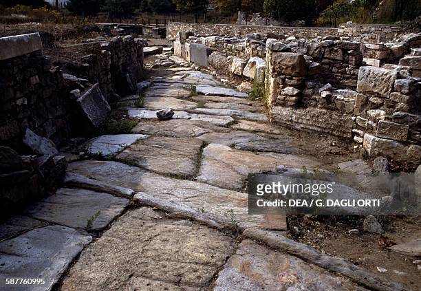 Passage of the Theoroi, ca 470 BC, ancient city of Thasos, near Limena, Thasos island, Greece. Greek civilisation, 5th century BC.