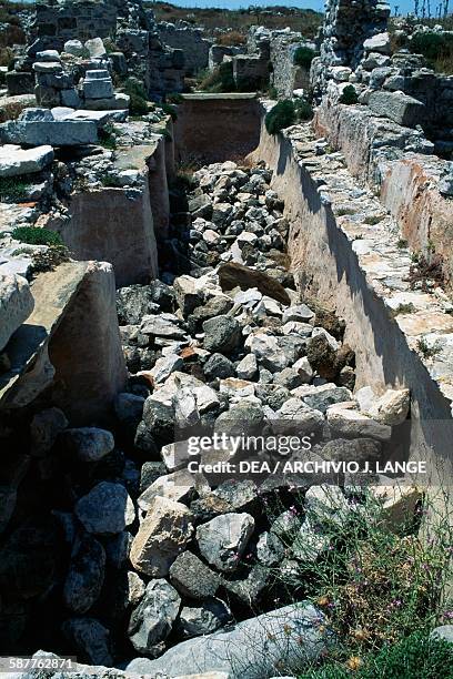 Ruins of the basilica of Tigani, Cape Cavo Grosso, Mani Peninsula, Greece. Byzantine civilisation, 6th-7th century AD.