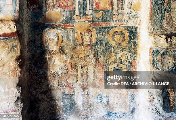 Saints, fresco in the Church of Agios Georgios, Pentakia, Mani peninsula, Peloponnese. Greece, 11th century.