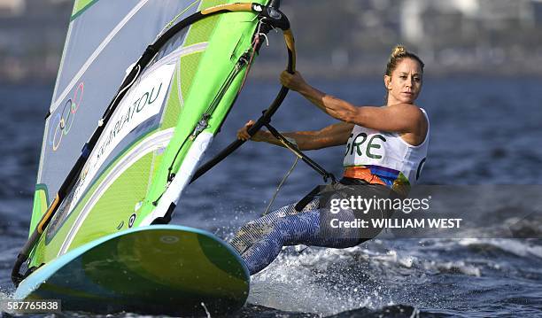 Greece's Gelly Skarlatou competes in the RS:X Women sailing class on Marina da Gloria in Rio de Janerio during the Rio 2016 Olympic Games on August...