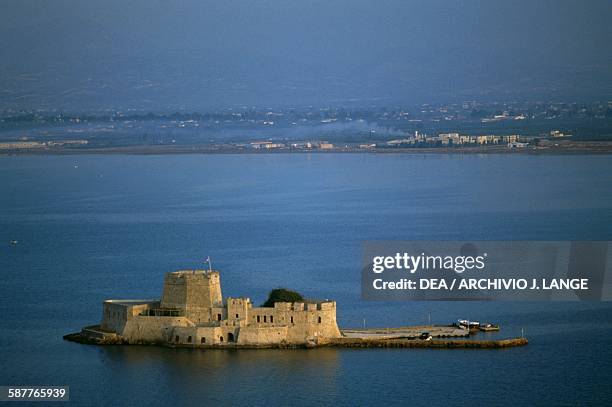Bourtzi island with Castel da Mar , Nafplion. Greece, 15th century.