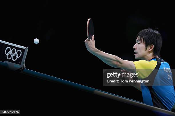 Koki Niwa of Japan competes against Jike Zhang of China during the Men's Singles Quarterfinal 4 Table Tennis on Day 4 of the Rio 2016 Olympic Games...