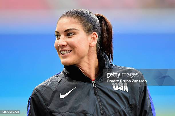 Hope Solo of United States prepares for their game against Colombia in the Women's Football First Round Group G match on Day 4 of the Rio 2016...