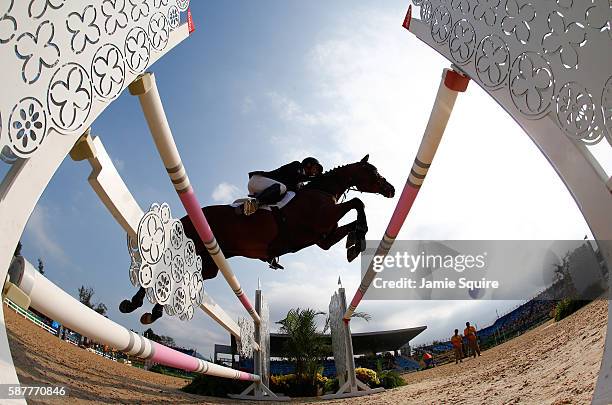 Christopher Burton of Australia riding Santano Ii during the eventing team jumping final and individual qualifier on Day 4 of the Rio 2016 Olympic...