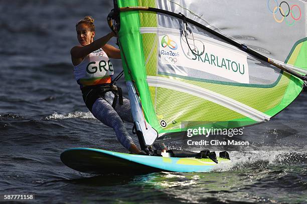 Gelly Skarlatou of Greece competes in the Women's RS:X race on Day 4 of the Rio 2016 Olympic Games at the Marina da Gloria on August 9, 2016 in Rio...