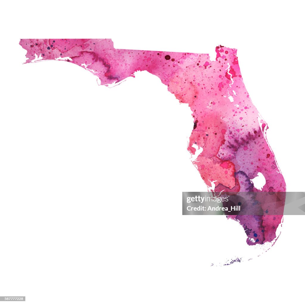 Map of Florida with Watercolor Texture - Raster Illustration