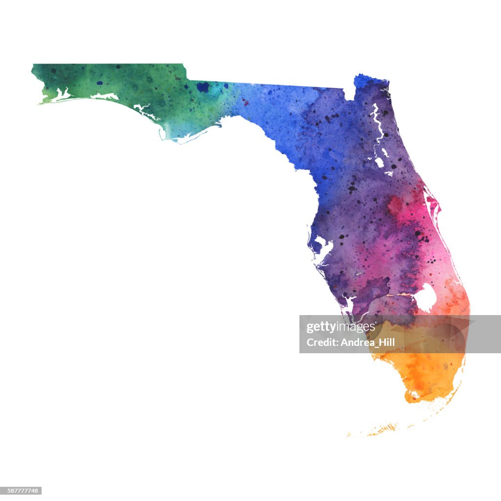 Map of Florida with Watercolor Texture - Raster Illustration