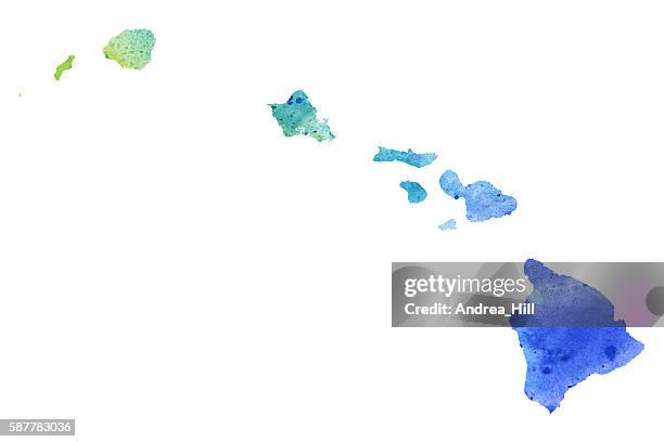 map of hawaii with watercolor texture - raster illustration - kauai stock illustrations