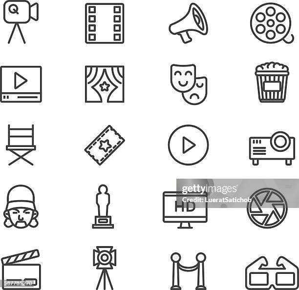 film industry cinema theatre line icons | eps10 - roll call stock illustrations