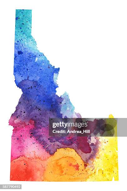 ilustraciones, imágenes clip art, dibujos animados e iconos de stock de mapa de idaho con textura de acuarela - raster illustration - idaho