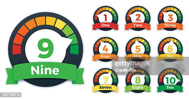 scoring oder speed gauges one bis ten - anzeigeinstrument stock-grafiken, -clipart, -cartoons und -symbole