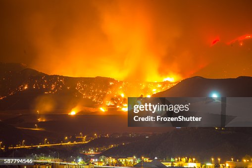 Night long exposure photograph of the Santa Clarita wildfire Night long exposure photograph of the Santa Clarita wildfire