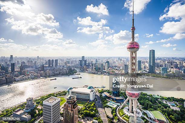 shanghai skyline - oriental pearl tower stock pictures, royalty-free photos & images