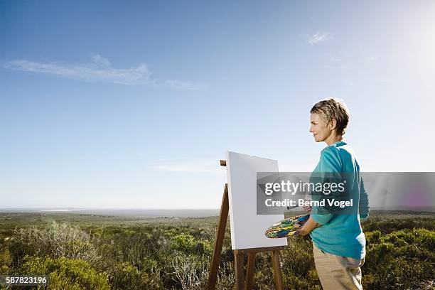 woman painting arid landscape - arid stock pictures, royalty-free photos & images