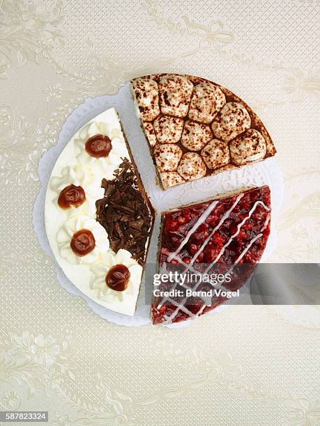 variety of desserts making a pie chart - cake pie chart stock pictures, royalty-free photos & images