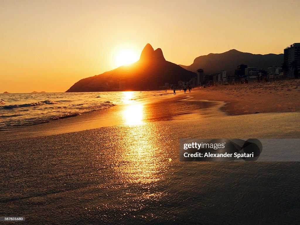 Ipanema beach at sunset, Rio De Janeiro, Brazil