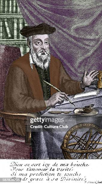 Nostradamus - apothecary, author, translator, astrological consultant, December 1503 - 2 July 1566. Illustration from The Romance of Scorcery by Sax...