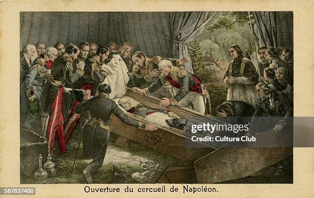 The Opening of the Emperor Napoleon s Coffin. After exhumation of the body from the grave in the Valley of Napoleon, St. Helena, Napoleons coffin is...