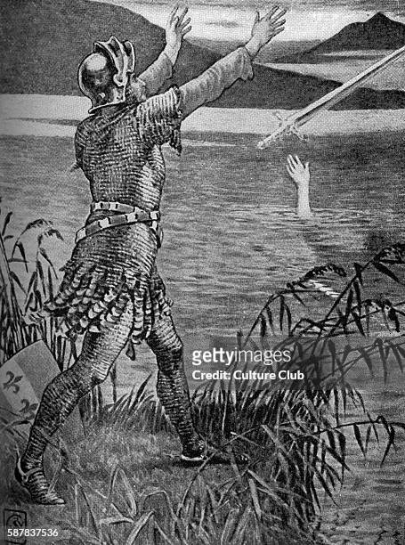 King Arthur- Sir Bedivere throwing Excalibur into the lake, by Walter Crane. One of the Knights of the Round Table, Sir Bedivere, throws the sword...