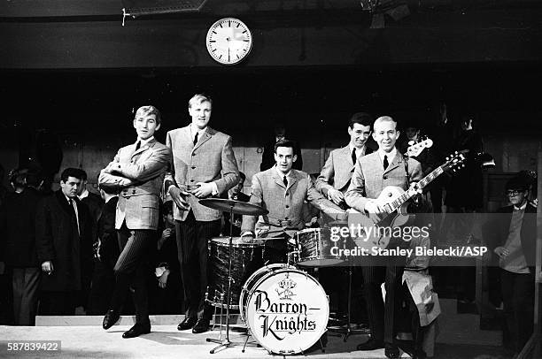 The Barron Knights appear on TV show Ready Steady Go, Kingsway Studios, London, January 1964. Duke D'Mond, Butch Baker, Dave Ballinger, Barron...