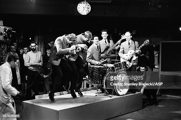 The Barron Knights appear on TV show Ready Steady Go, Kingsway Studios, London, January 1964. Duke D'Mond, Butch Baker, Dave Ballinger, Barron...