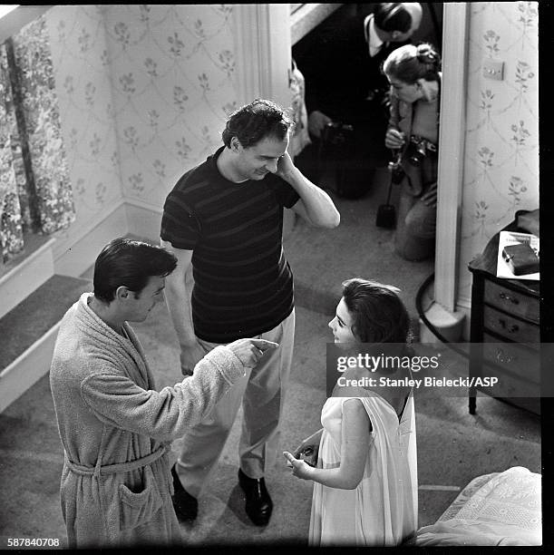 On set making the film 'Life At The Top' with Laurence Harvey and Jean Simmons, United Kingdom, 1965.