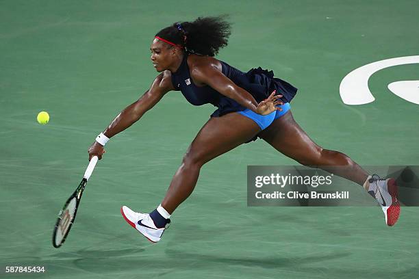 Serena Williams of the United States in action against Elina Svitolina of Ukraine during a Women's Singles Third Round match on Day 4 of the Rio 2016...