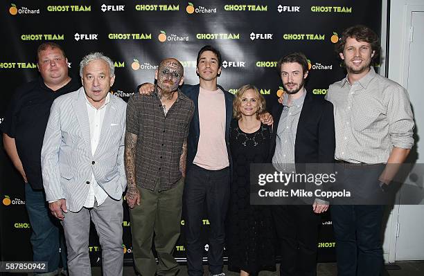 Joel Garland, Tom Schiller, Doug Drucker, Justin Long, Amy Sedaris, Oliver Irving and Jon Heder attend the "Ghost Team" premiere at The Metrograph on...