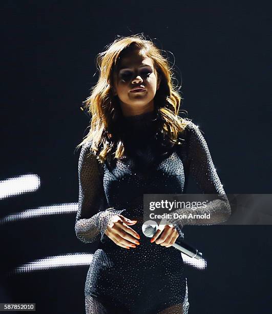 Selena Gomez performs on stage at Hordern Pavilion on August 9, 2016 in Sydney, Australia.