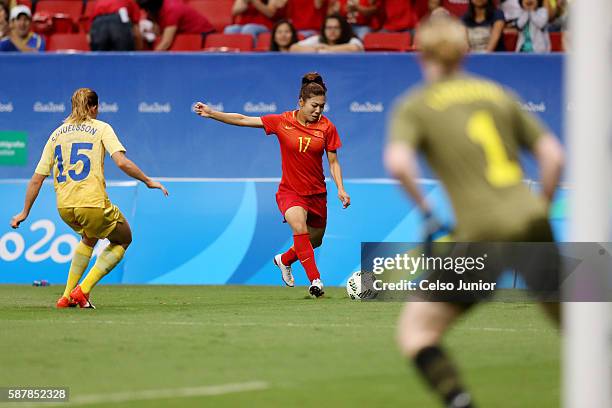 Gu Yasha China at China PR v Swede Women's Football Olympics Day 4 at Mane Garrincha Stadium on August 9, 2016 in Brasilia, Brazil.