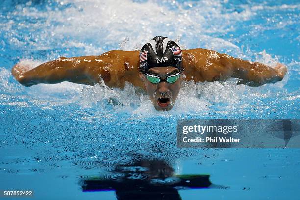 Michael Phelps of the United States competes in the Men's 200m Butterfly Final on Day 4 of the Rio 2016 Olympic Games at the Olympic Aquatics Stadium...