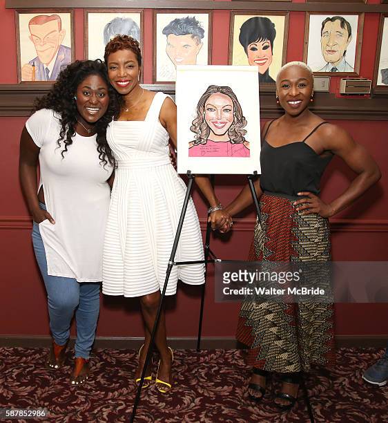 Danielle Brooks, Heather Headley and Cynthia Erivo attend the unveiling of Heather Headley's Portrait on the Sardi's Wall of Fame at Sardi's...