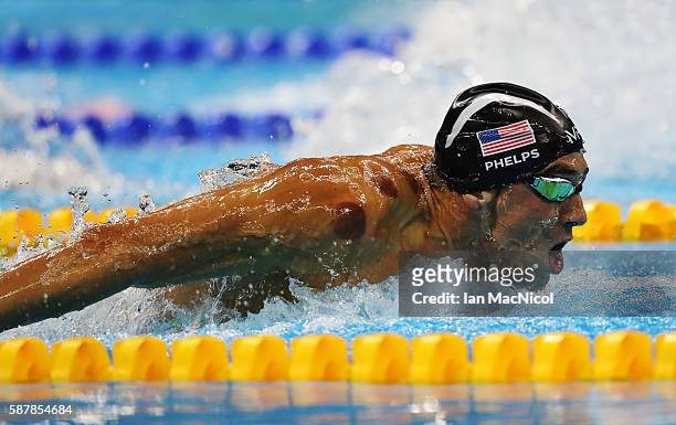 Michael Phelps of United States on his way to winning the Men's 200m Butterfly and his 20th Olympic Gold medal on Day 4 of the Rio 2016 Olympic Games...