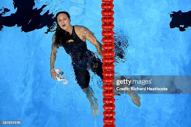 Katinka Hosszu of Hungary celebrates winning gold in the Women's 200m Individual Medley Final on Day 4 of the Rio 2016 Olympic Games at the Olympic...