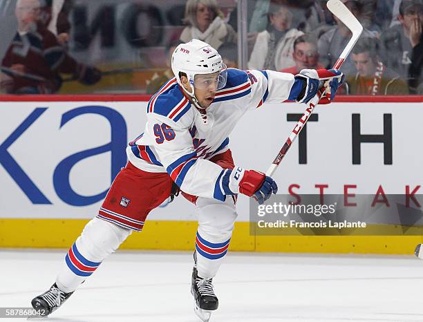 Emerson Etem of the New York Rangers plays in the game against the Montreal Canadiens at Bell Centre on October 15, 2015 in Montreal, Quebec, Canada.