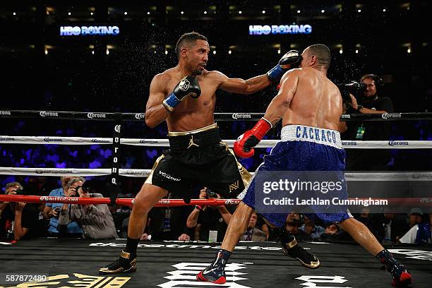 Andre Ward fights against Alexander Brand in their WBO Intercontinental Light Heavyweight Title bout at ORACLE Arena on August 6, 2016 in Oakland,...