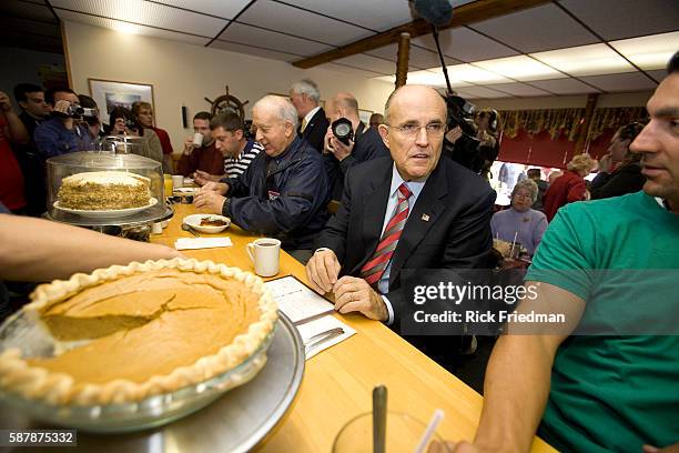 Republican presidential candidate Rudy Giuliani campaigns at the Golden Egg Restaurant in Portsmouth, New Hampshire.