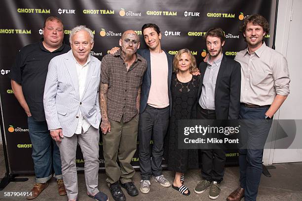 Joel Garland, Tom Schiller, Doug Drucker, Justin Long, Amy Sedaris, Oliver Irving and John Heder attend the "Ghost Team" New York Premiere at The...